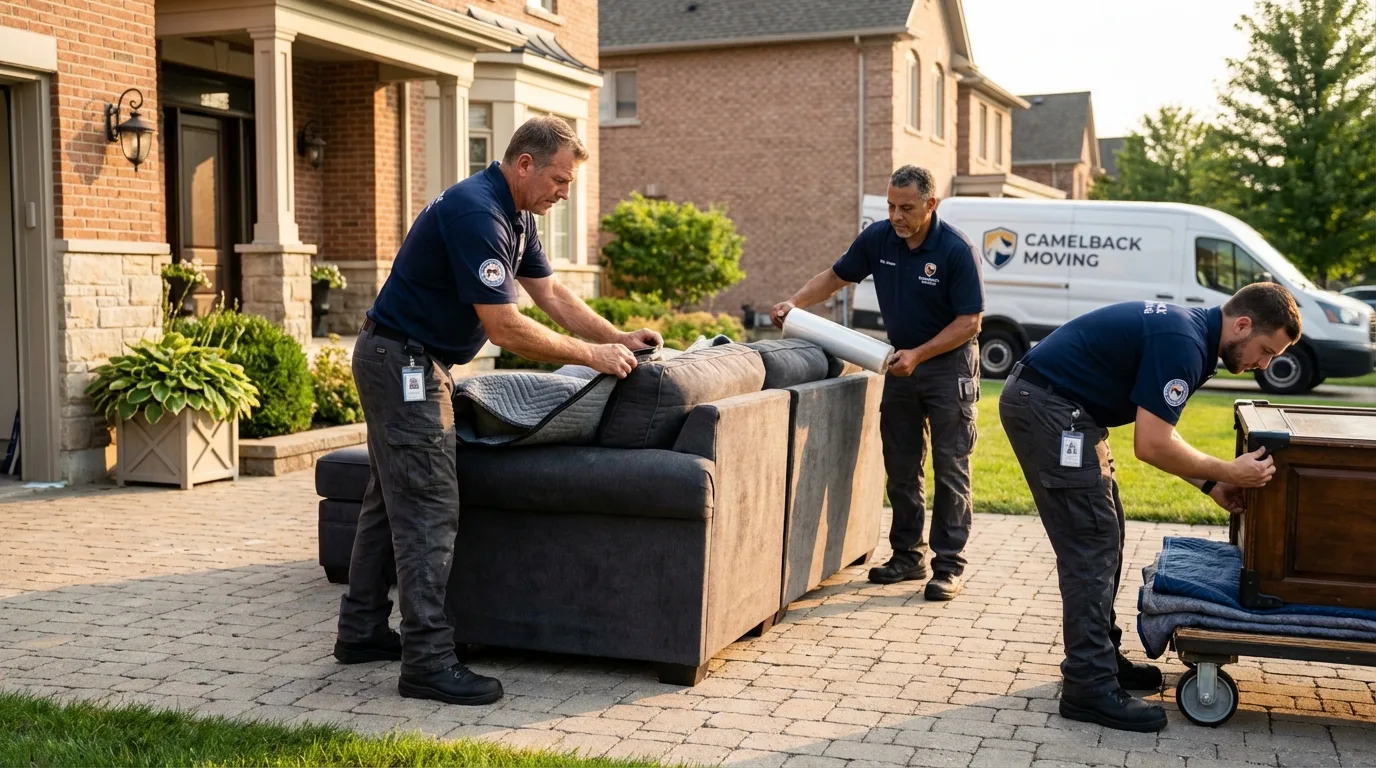 Large estate moving crew wrapping furniture in Columbus, MS